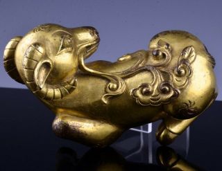 CHINESE GOLD GILT BRONZE RAM FIGURE SCROLL WEIGHT MING QING DYNASTY 9