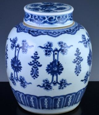 Large C1700 Chinese Kangxi Blue White Lotus Jar W Porcelain Lid