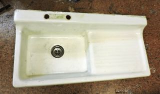 Antique Cast Iron Farmhouse Wall Mounted Kitchen Sink W/ Drainboard