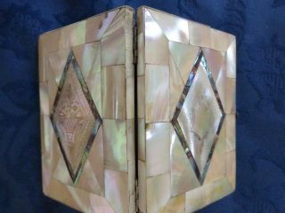 Early Victorian Mother Of Pearl Concertina Card Case,  Abalone,  Etched Panels