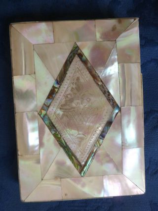 Early Victorian Mother of Pearl concertina card case,  abalone,  etched panels 2