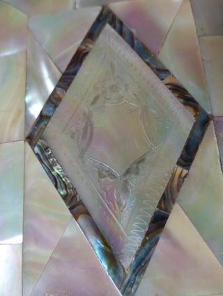 Early Victorian Mother of Pearl concertina card case,  abalone,  etched panels 3