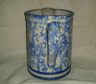 Rare Antique BLUE & WHITE SPONGEWARE STONEWARE PITCHER Unusual Pattern 4