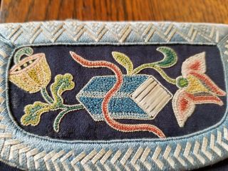 RARE ANTIQUE CHINESE SILK PURSE w/ FORBIDDEN STITCH EMBROIDERY NEEDLEWORK 4