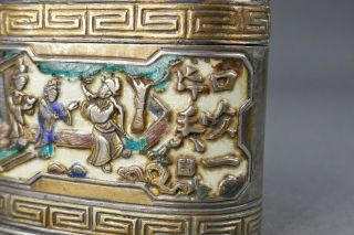 Fine Antique Chinese Sterling Silver Enamel Warriors Scholar & Attendants Box 3