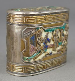 Fine Antique Chinese Sterling Silver Enamel Warriors Scholar & Attendants Box 4