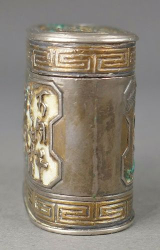 Fine Antique Chinese Sterling Silver Enamel Warriors Scholar & Attendants Box 5