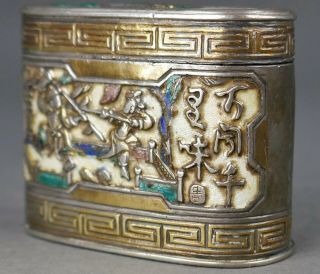 Fine Antique Chinese Sterling Silver Enamel Warriors Scholar & Attendants Box 6