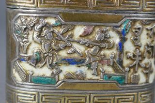 Fine Antique Chinese Sterling Silver Enamel Warriors Scholar & Attendants Box 8