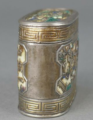 Fine Antique Chinese Sterling Silver Enamel Warriors Scholar & Attendants Box 9