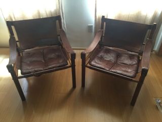 Vintage Lounge Leather Chairs Mid Century Modern Danish Teak 1950s