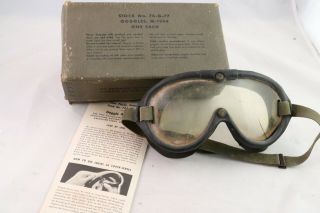 M - 1944 Goggles Wwii Dated 1944 W/ Box Lens Vintage Military Polaroid 74 - G - 77