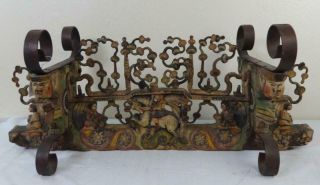 Antique Wood & Iron Sicilian Donkey Cart Carved & Painted Axle 1850 