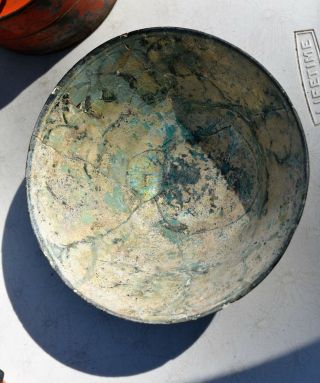 Ancient Persian Luristan Mesopotamian Pottery Bowl Areas Of Iridescence Restored 4