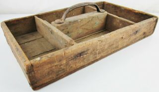 Vtg Antique Primitive Wooden Tote Box Rustic Farm Carrier Caddy Weathered Wood