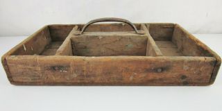 Vtg Antique Primitive Wooden Tote Box Rustic Farm Carrier Caddy Weathered Wood 2