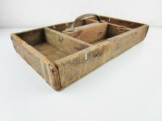 Vtg Antique Primitive Wooden Tote Box Rustic Farm Carrier Caddy Weathered Wood 4