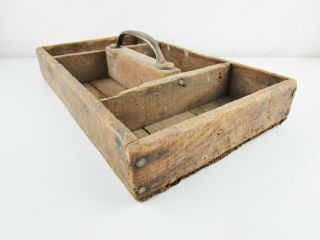 Vtg Antique Primitive Wooden Tote Box Rustic Farm Carrier Caddy Weathered Wood 6