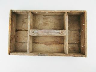 Vtg Antique Primitive Wooden Tote Box Rustic Farm Carrier Caddy Weathered Wood 7