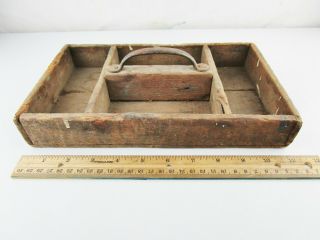 Vtg Antique Primitive Wooden Tote Box Rustic Farm Carrier Caddy Weathered Wood 9