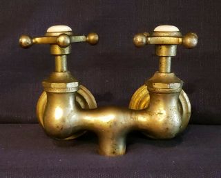 Vintage Haydenville Brass Wall Mounted Mixer Faucet w/Porcelain Tub Sink Tap 3