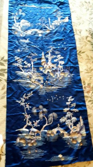 Large antique Chinese black silk embroidery tapestry 67” x 27” 12