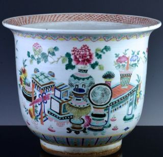 Fine C1880 Chinese Famille Rose Precious Object Parrot Bird Scenic Planter Vase