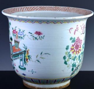 FINE c1880 CHINESE FAMILLE ROSE PRECIOUS OBJECT PARROT BIRD SCENIC PLANTER VASE 2