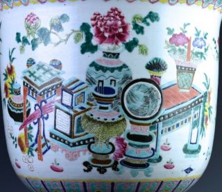 FINE c1880 CHINESE FAMILLE ROSE PRECIOUS OBJECT PARROT BIRD SCENIC PLANTER VASE 6