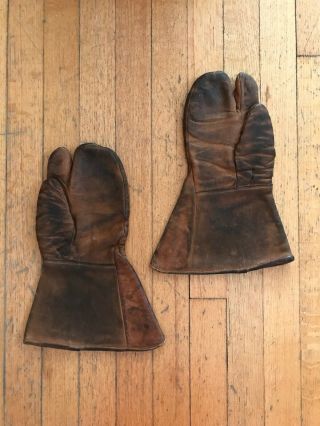 1917 Wwi Leather Gloves Bob Long Toronto Trapper Vintage 1910’s