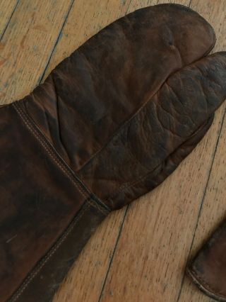 1917 WWI LEATHER GLOVES BOB LONG TORONTO TRAPPER VINTAGE 1910’s 4