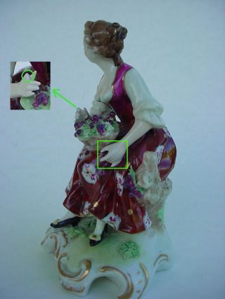 Circa 1900 GERMAN DRESDEN VOLKSTEDT Porcelain Lady ' s Figurine 3
