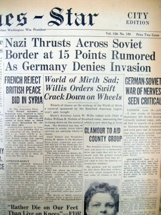 5 1941 WW II display newspapers NAZI GERMANY INVADES RUSSIA Operation Barbarossa 2