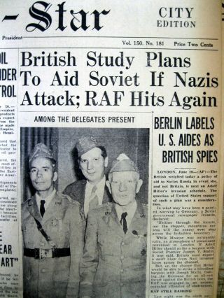5 1941 WW II display newspapers NAZI GERMANY INVADES RUSSIA Operation Barbarossa 4