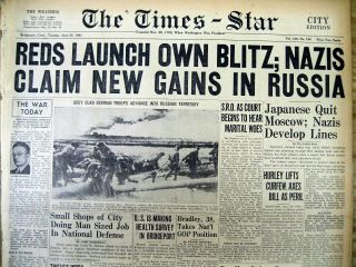 5 1941 WW II display newspapers NAZI GERMANY INVADES RUSSIA Operation Barbarossa 7