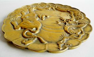 MAGNIFICENT RARE ANTIQUE CHINESE BRONZE PLATE - TIGER & DRAGON - CHARACTER MARKS 5