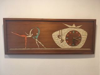 Large Vintage Mid Century Modern Wooden Wall Clock - Dancers