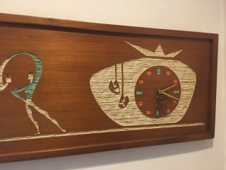 Large Vintage Mid Century Modern Wooden Wall Clock - Dancers 3