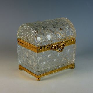 Antique French Crystal Box Casket With Ormolu Trim
