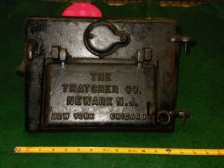 Antique 1920s Vintage The Thacher C.  O.  N.  J.  Gas Furnace Cast Iron Cover Door