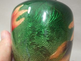 (A) A FINE JAPANESE CLOISONNE VASE WITH FISH ON A GREEN GROUND 4