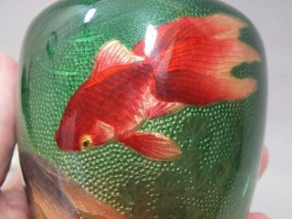 (A) A FINE JAPANESE CLOISONNE VASE WITH FISH ON A GREEN GROUND 5