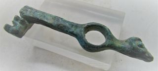 Ancient Roman Bronze Casket Key Ring With Rams Head Terminal