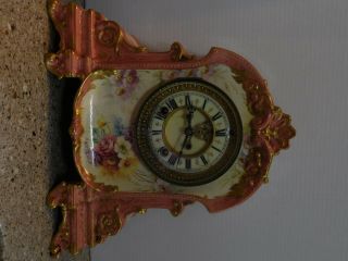 Ansonia Royal Bonn Porcelain Mantle Clock,  Open Escapement,  Runs 2