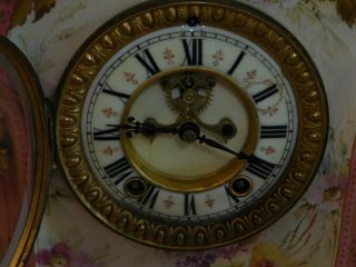 Ansonia Royal Bonn Porcelain Mantle Clock,  Open Escapement,  Runs 3