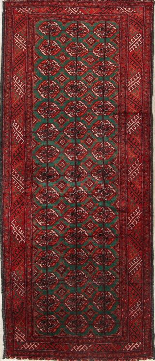 Turkoman Persian Oriental Runner Rug 4x9 Vintage Hand - Knotted Geometric Wool Red