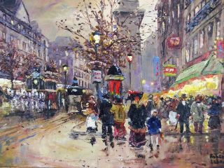 LISTED Signed Robert Lebron Impressionist Oil on Canvas Street Scene 3 3