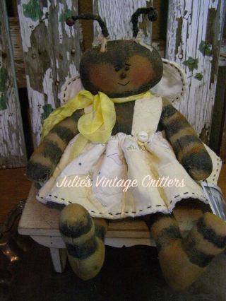 Primitive Honey Bee Doll,  Antique Quilt,  Old Photo,  Folk Art Bee Doll Summer