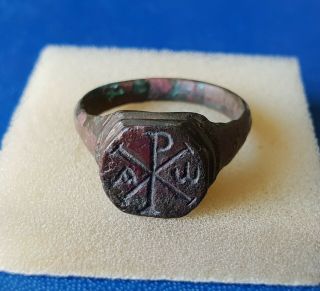 Chi - Rho Ancient Bronze Roman Ring