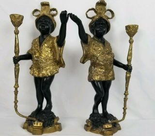 Vintage Exceptional Pair Bronze Brass Blackamoor Candlesticks Heavy 15.  5 "